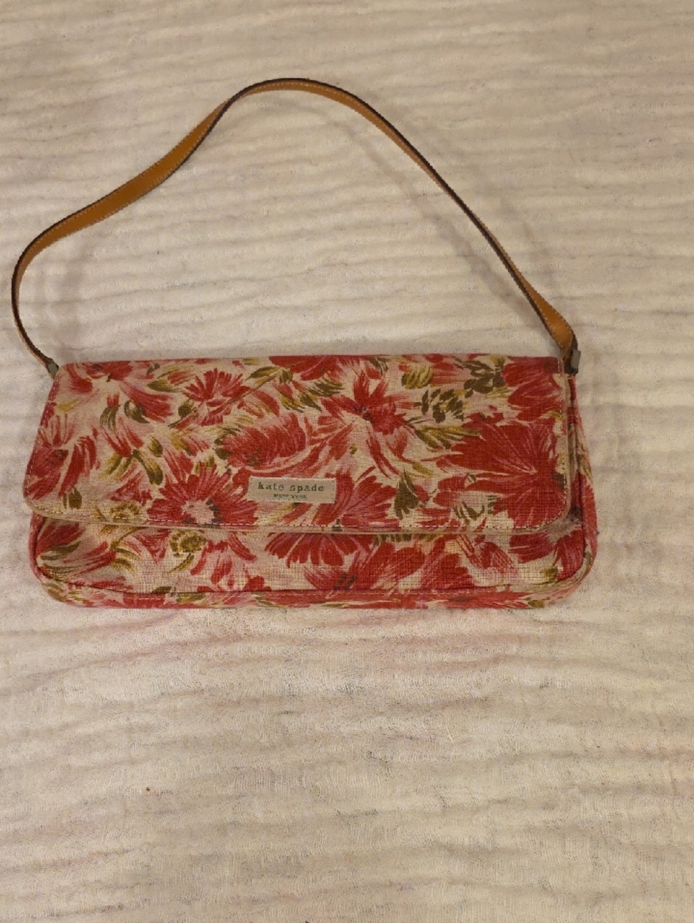kate spade Coral Floral Jacquard Shoulder Bag with Tan Strap